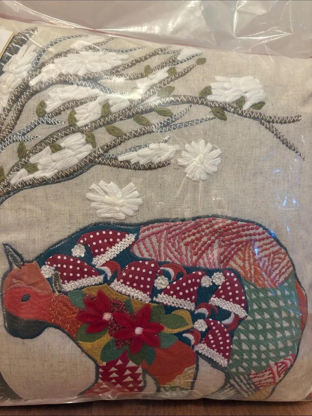 Pier 1 Multicolor Embroidered Elephant Accent Pillow - Cream, Red, Green, Blue
